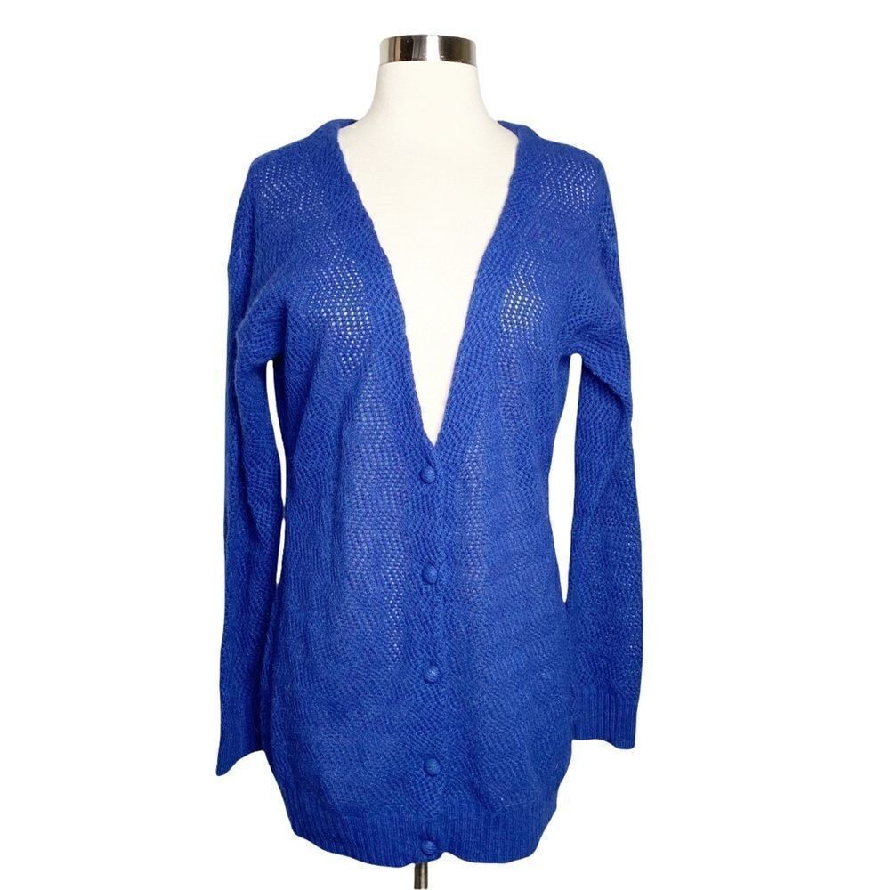 Lewis Cho Womens Blue Sweater Cardigan Size Small Button Front